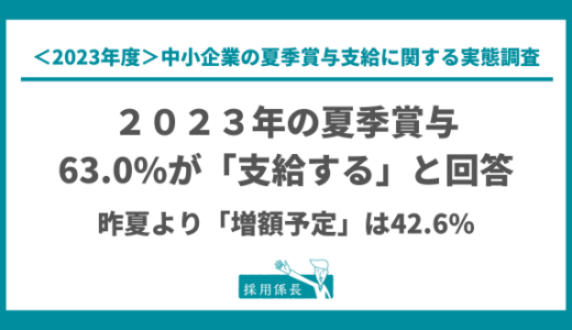 2023年夏季賞与、63.0％が「支給する」と回答。昨夏より「増額予定」は42.6％｜中小企業の夏季賞与に関するアンケート調査