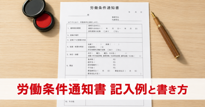 労働条件通知書の記入例と書き方を解説する記事のアイキャッチ